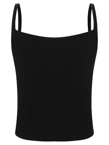RUNQHUI Tank Top Mädchen Spaghettiträger Unterhemd Trägershirt Elastische Baumwolle Top Kinder Fitness Yoga Alltagskleidung Schwarz 140-164
