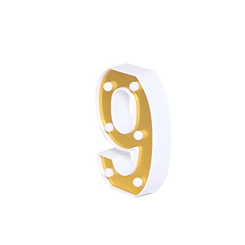 Image of Efavormart 6 inch Gold Marquee Number 9, Mirror Front Warm White LED Light Up 3D Sign, Battery Operated 72H Glow for Wedding Party & Wall Decor