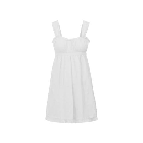 Image of Women Square Neck Mini Dress Summer Sleeveless Floral Embroidery Frill Hem A-line Dress