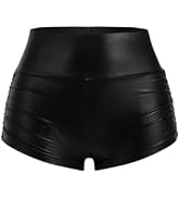 Floerns Women's Leather Short Leggings Ruched Skinny Street Party Mini Shorts