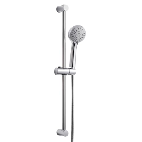OFFO Duschset 10cm Duschkopf mit 3 Strahlarten Wassersparender Duschbrause mit Duschstange 60cm Schlauch und Duschkopfhalterung Verstellbare Höhe Runder Chrom