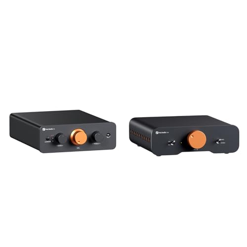 Fosi Audio Amplificador Mono/Estéreo Balanceado ZA3 y Mini Preamplificador P4 con 3 Entradas RCA Preamplificador con Ganancia Ajustable en 3 Niveles: 3/6/9 dB, Control de Graves y Agudos
