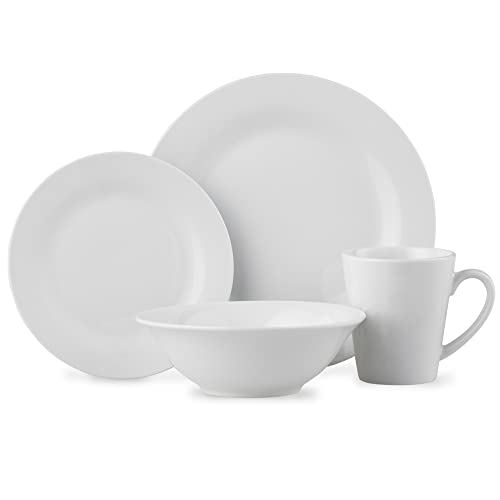 Lewis's White Arctic Plate Set (16 Piece) White Dinner Sets/4X Large Dinner Plates, 4X Side Plates, 4X Bowls/Microwave/Dishwasher Safe/High Grade Porcelain