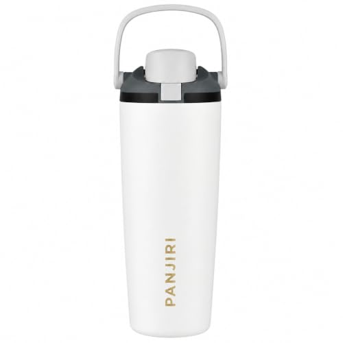 Image of Gym Water Bottle 30oz - Leak Proof Lock Lid, Matte Metallic Finish, Carry Handle, Durable Stainless Steel, Perfect for Workout & Sports (Ice White, 900 ML)