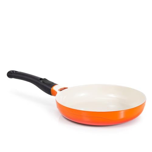 LE COOK Frigideira Premier Revestimento Cerâmica Antiaderente 24cm Laranja Cabo Destacável Alta Performance, Fundo de Indução, Forno, Fogão Gás Elétrico Vitrocerâmico