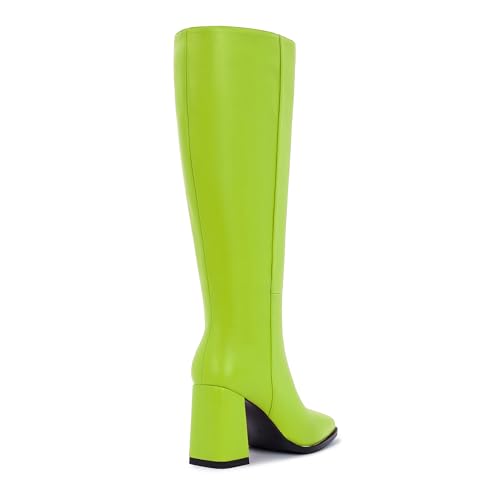 Image of Knee High Boots for Women - Wide Calf Boots with Zipper, Square Toe Tall Leather Boots, Chunky Heel Fashion Long Boots