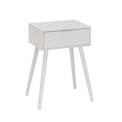 LOLAhome Mesita de Noche de 1 cajón con Laminado Color Blanco de 45x35x59cm