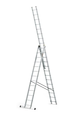 DRABEST Leiter PRO Serie Aluleiter 3-teilig Mehrzweckleiter 3x13 Stufen Leiter Multifunktionsleiter Kombileiter bis 150 kg Beslastbar - Arbeitshöhe 8,61 m - inkl. Eimerhaken