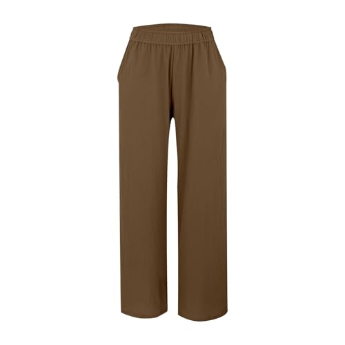 Linen Pants Women Casual Trousers with Pockets Lightweight Fabric Loose Fit Elastic Waist Summer Comfort3