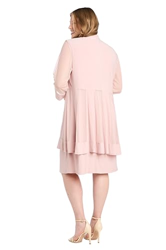 Image of R&M Richards Women's Elegant 2-Piece Shift Dress with Pleated Shimmer Duster Jacket for Mother of the Bride, Cocktail Attire