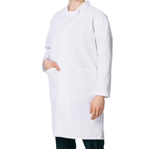 KEWUF Chemises de laboratoire pour femme et homme, blanc, idéal pour les pharmaciens, médicaux blouse de travail résistante et confortable, blouse de travail femme, uniforme sanitaire femme, manches