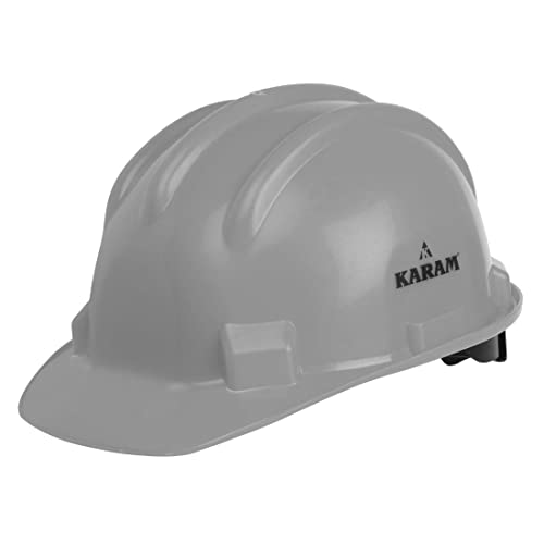 Image of KARAM PN521 Safety Helmet for Men Construction Helmet | Ratchet Type Adjustment with Adjustable Chin Strap | Work Helmet with Side Slot for Attachment | is:2925:1984 Certified | Grey | Pack of 2