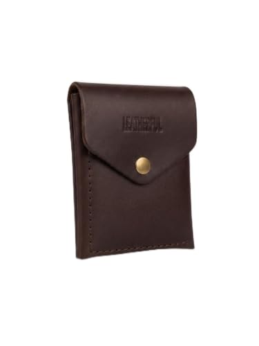 Image of Leatherful Flip - Top Grain Leather Vertical Slim Wallet for Men | Easy Quick Card Access | Compact Front Cash Pocket & Button Lock | Minimalist Travel & Daily Carry Wallet (Brown)