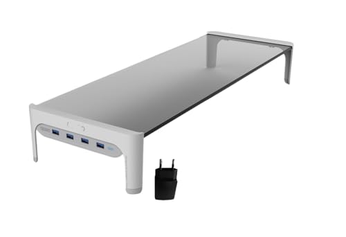 Support moniteur de bureau 501L blanc avec hub multiprise EU