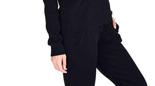 State Cashmere Women’s 100% Pure Cashmere Knitted Loungewear Pants with Pockets (Pants/Black, Small) - Thumbnail 3