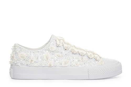 Personalized Ivory Bridal Sneakers – Custom Monogrammed Lace Wedding Shoes for Bride – Handmade Flat Trainers for Ceremony or Wedding Party2