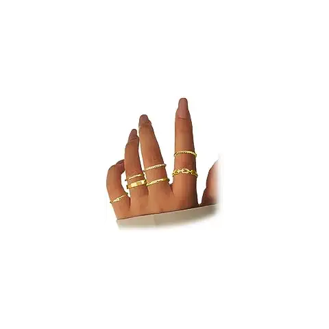 Chinovi 7Pcs Stackable Gold Rings for Women Non Tarnish Trendy Dainty 18K Gold Plated Stacking Cubic Zirconia Ring Set Pack Statement Band Rings Size 8 Cover