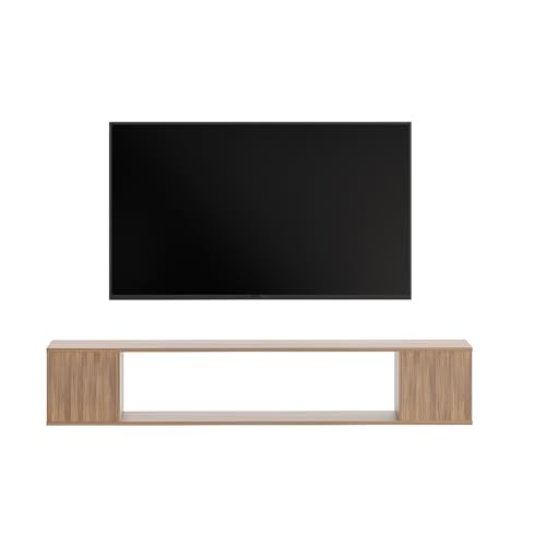 Image of FURNEASER Ether Modern Wall Mounted TV Unit with Floating Shelf | Wooden TV Entertainment Unit for Living Room | Engineered Wood Media Console for 43,50, 55 to 65 Inch TV (Exotic Teak)