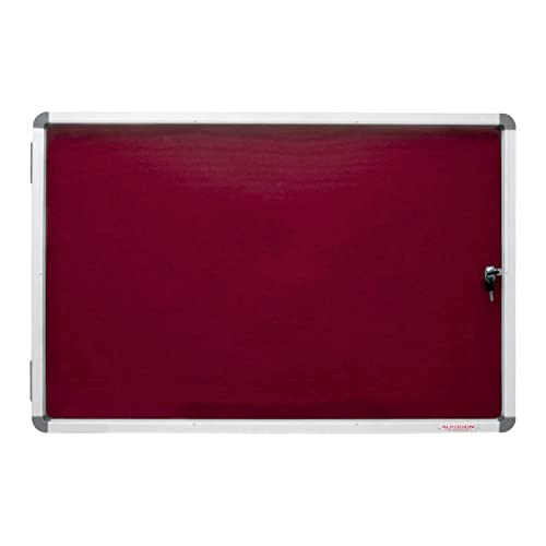 Image of ALKOSIGN Astra Acrylic Cover and Felt Notice Board RED 4 ft x 5 ft (Landscape with Single Door)| Lockable Noticeboard | Bulletin Board | Transparent Cover| Pinup Board with Aluminum Frame(Large)