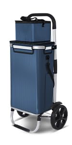 VOUNOT Einkaufstrolley Klappbar aus Aluminium mit 50L Wasserdichter Tasche und Kühlfach, 2 Extra große Räder mit Schutzblech, Faltbarer Einkaufswagen, Treppensteiger Trolley, Marineblau – Bild 5