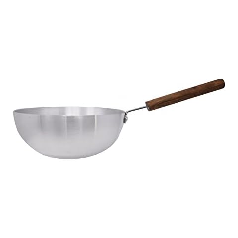 Sov Aluminium Biryani Pan Wok with Wooden Handle Deep Indian Chinese Cooking Large Stir Fry Flat Bottom Base Kitchen Restaurant Catering Home (24cm), Multicolour Cover