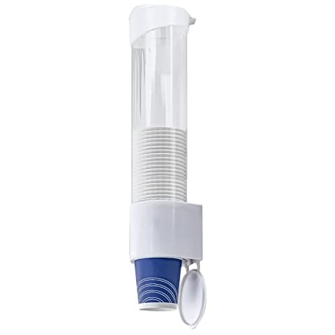 Xerhnan Cup Dispenser, Water Cooler Pull Type Cup Holder Fits 5oz - 7oz Cone or Flat Bottom Cups, Paste or Screw Plate Wall Mount, 15" Tube Length White Cover