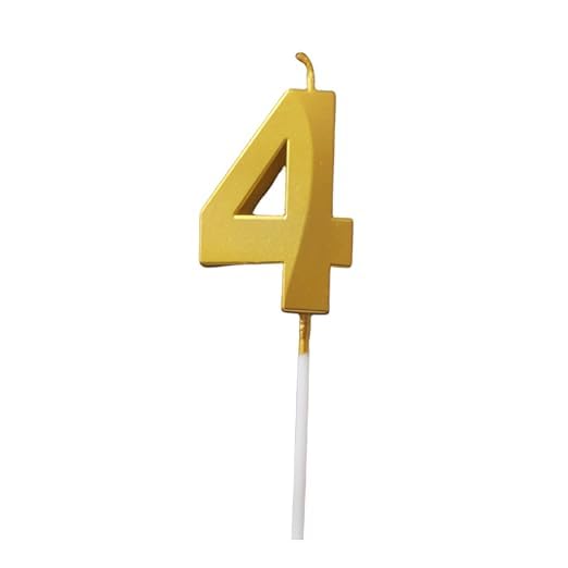 Image of ToyUniverse Number 4 Metallic 3D Gold Candle for Fourth Birthday, Anniversary, Surprise Party Cake Decoration (Pack of 1)