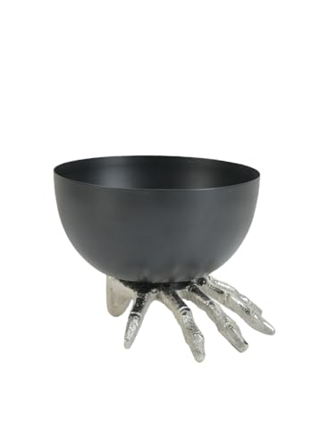 Serene Spaces Living 5' Spooky Skeleton Hand Bowl - Black Steel Dish, Cast Aluminum Dish for Halloween Treats, Candy Holder, Halloween-Themed Party Decor, Fun & Eerie Holiday Serving Dish