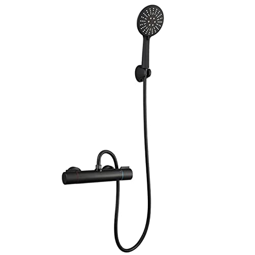 ZYCHSJXA Conjunto de grifería termostática para Ducha, bañera, Montaje en Pared, Kit de 3 Funciones, Grifo Mezclador de Agua fría y Caliente de Acero Inoxidable, Color Negro.