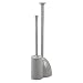 mDesign Modern Slim Compact Freestanding Plastic Toilet Bowl Brush Cleaner and Plunger Combo Set Kit with Holder Caddy for Bathroom Storage and Organization - Covered Lid Brush - Gray