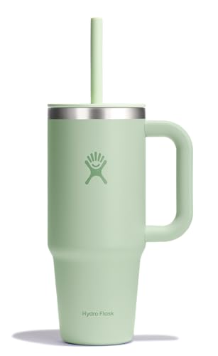 Image of Hydro Flask 24 Oz Travel Tumbler with Handle, Lid and Straw - Insulated Stainless Steel in 24 Oz Aloe Green