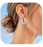 ROBAICE Silver Nuggets Sparkling Hoop Earrings for Women Hypoallergenic Earrings for Women Trendy...
