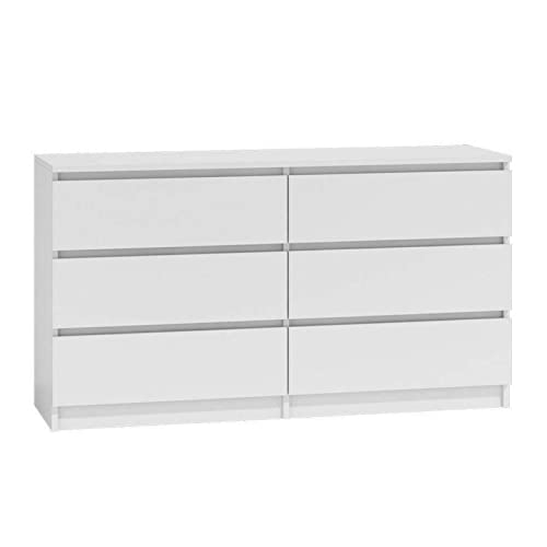 WHATSIZE ENTERPRISE – Moderna – Large Chest of Drawers – Contemporary 6 Drawer Wide Dresser & Filing Cabinets - Office, Lounge & Bedroom Furniture Storage Cabinet, White