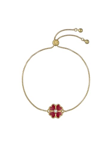 Image of Ted Baker Felicity Enamel Flower Adjustable Bracelet for Women (Gold/Red & Crystal)