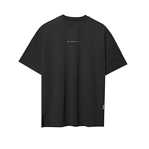 Yawyews Men's Fashion Workout T-Shirt Casual Short Sleeve Plain T Shirts Loose Athletic Gym Shirts A Black #TOP3
