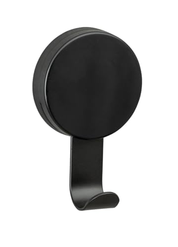 WENKO Static-Loc Plus Wandhaken Pavia Schwarz, 2er Set Bad-Haken, Befestigen ohne bohren, sicherer Halt durch statische Haftung auf glatten, luftundurchlässigen Flächen, je 6 x 10 x 3,5 cm, Stahl matt