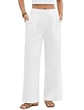 heekpek Pantalon Ete Femme Leger Coton Pantalons Elastique Haute Taille Ample Pantalon Detente avec Poches, Blanc, L