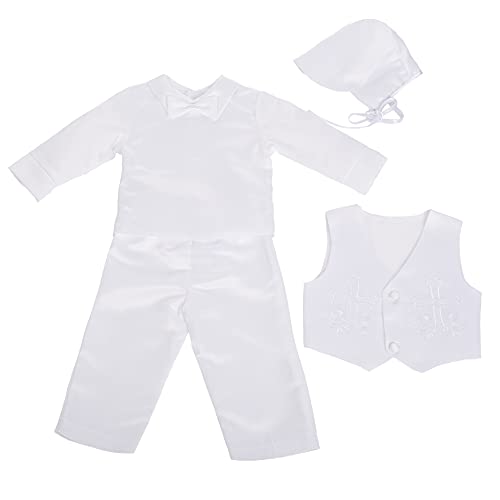 Lito Angels Baby Boys Christening Clothing Baptism Outfits with Bonnet Short Long Sleeve White Suit2