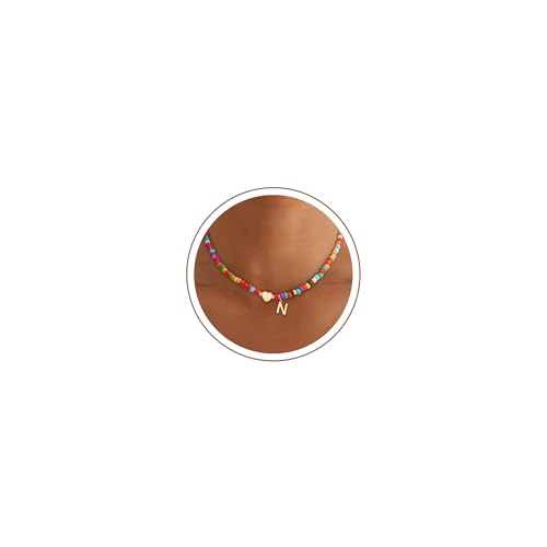 SLOONG Bunte Buchstaben Perlenkette für Mädchen Damen Kinder - Handgefertigt Boho Perlen Kette, Personalisierte Namenskette Geburtstagsgeschenk Geschenke Choker Kette Damen Schmuck