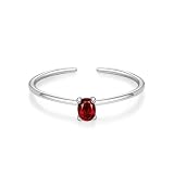 Anillo de boda, anillo apilable abierto con rubí creado ovalado para mujer, P 1/2, Oro blanco de 14 quilates, Rubí sintético