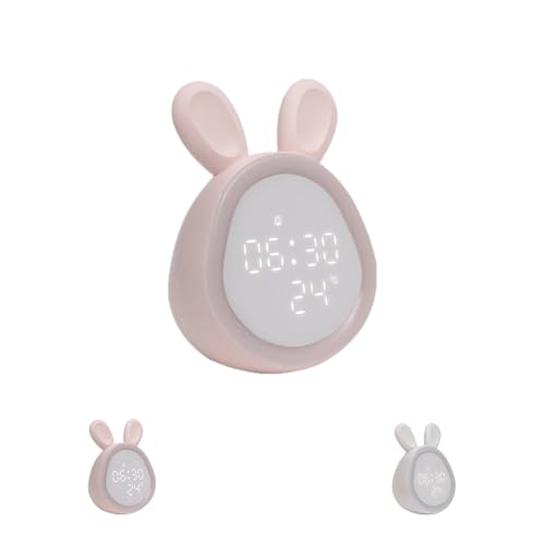 LIVIA 目覚まし時計 光 かわいい ウサギ 置き時計 アラーム ベッドサイド 目覚ましライト 間接照明 寝室 室内 LEDライト USB充電 ウェイクアップライト (ピンク)