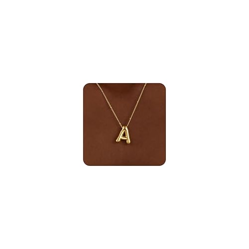 Gold Bubble Letter Necklace for Women, Dainty 14K Plated Balloon Initial Pendant Necklace Trendy Charm Non Tarnish Name Necklace Chunky Letter Necklace for Women Jewelry Gifts