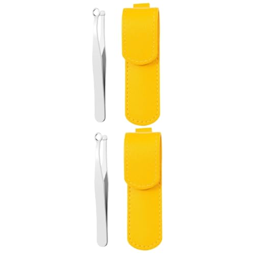 Gogogmee 2 Sets Nasal Hair Tweezers Stainless Steel Yellow Portable Nose Hair Cutter Tweezer for Nose Hair Nose Trimmer for Men