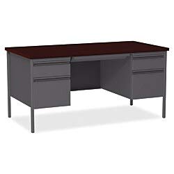 Lorell Double Pedestal Desk, Mahogany, 60 by 30 by 29-1/2-Inch