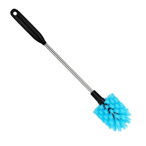 Image of Long Handled Water Bottle Brush, Multi-Purpose Bottle Scrubbing Brush, Soft Bottle Brush, Glassware Brush, Water Bottle Cleaner with Removable and Replaceable Brush Heads 15 in (1, Blue)