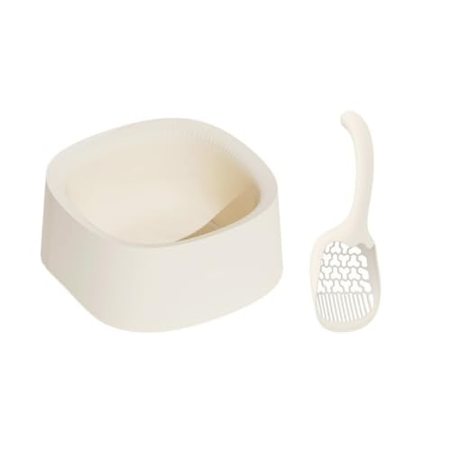 XVVXオープンタイプ 猫用トイレ本体 大型猫 子猫 大容量 ハーフカバー 猫砂飛び散り防止 イレ ゆったり 快適ワイド 出入り自由 掃除しやすい 掃除簡単 シンプル (ベージュの猫用トイレ+シャベル,52*51.8*22cm)