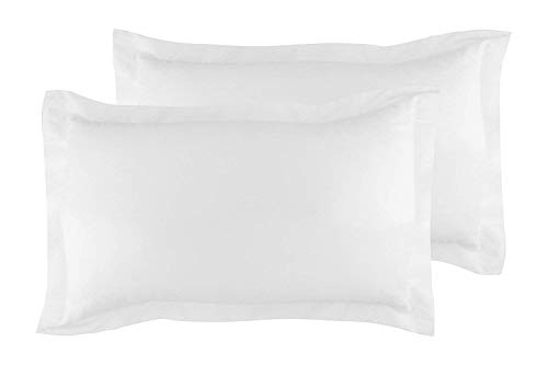 Par de fundas de almohada de lino Oxford British Choice de algodón egipcio de 400 hilos, colores de fundas de almohada, algodón, White Solid, 50 x 70 cm