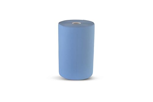 Funny 2x Putzpapierrolle, 3-lagig Recycling Blaupapier, Hochsaugstarke, geprägte Papierrolle für Werkstatt & Industrie, Papierhandtücher Blau, 36 cm, Reinigungstücher 2 Rollen à 500 Blätter