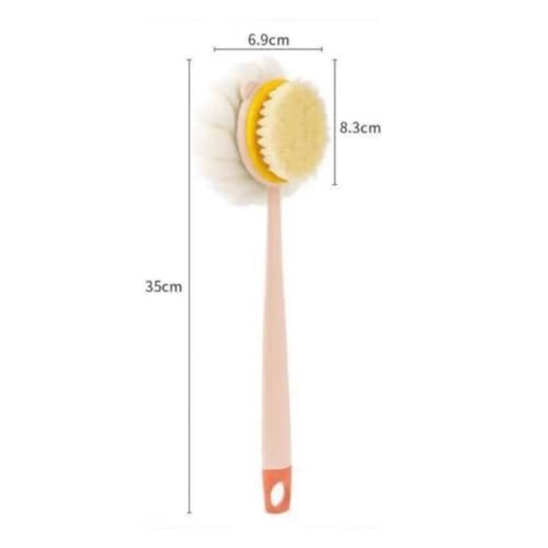 SANEC® 2'si 1 Arada Çift Taraflı Uzun Saplı Fırçalı Banyo Vücut Sırt Fırçası Banyo Lifi