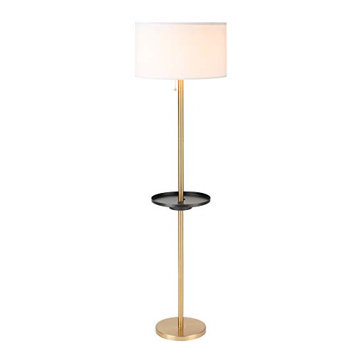 CO-Z Mid Century Modern Floor Lamp with Table Attached, 60’’ Brass Floor Lamp with USB Port and Outlet, Modern Standing Lamps for Living Room, Bedroom, Bedside, Farmhouse